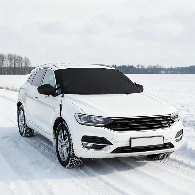 Windshield Cover, 600D Oxford Automotive Windshield Snow Cover for Ice, Snow, Frost & Sunlight, Vehicle Window Protector Windscreen Shield with Mirror Cover for Sedan & Medium SUVs