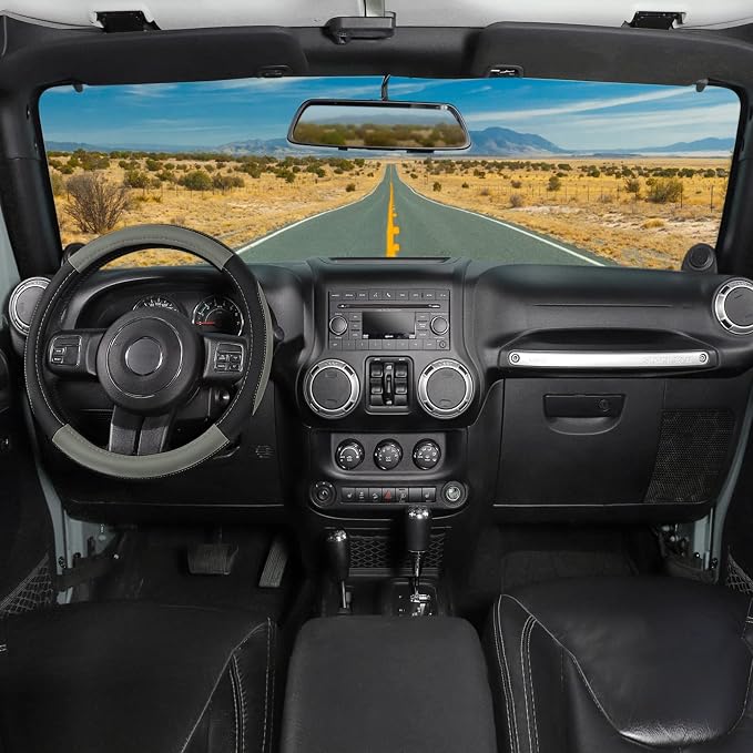 Car Steering Wheel Cover for F-150 Tundra Range Rover 15.5-16 inch, Black and Gray Microfiber Leather