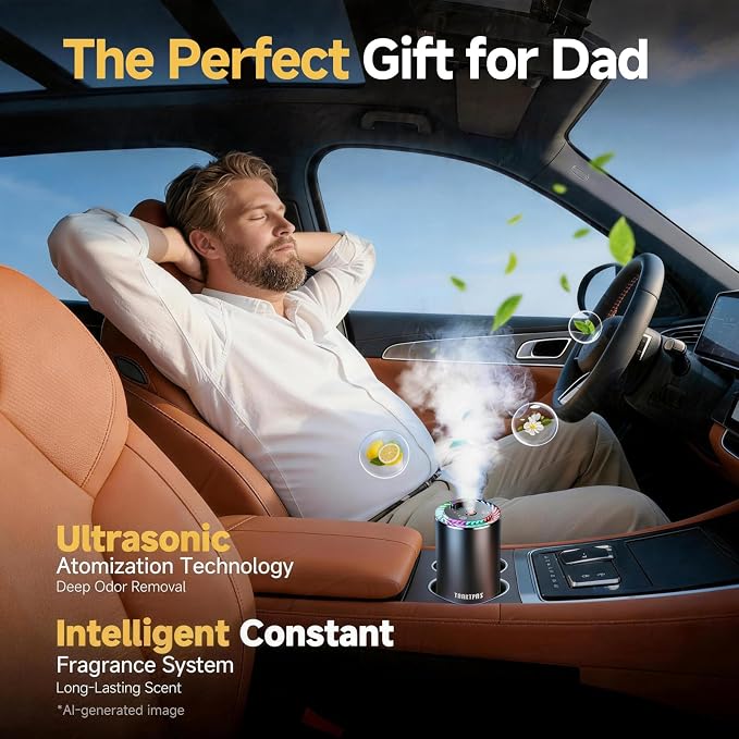 Smart Car Air Freshener with Star Light & 200ml Diffusers Oil Refills, Auto On/Off Aroma Diffuser, 3 Adjustable Mist Modes Rechargeable Aromatizante para Carro - Car Diffuser (New Car Smell*4)