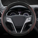 Customized Auto Car Steering Wheel Cover for Hyundai,Tucson,Sonata,Elantra,Santa Fe,Genesis,Sonata Hybrid,Azera,Venue,Kona, 14.5-15 inches(Diamond Quilted-Black+Red-Standard Size)