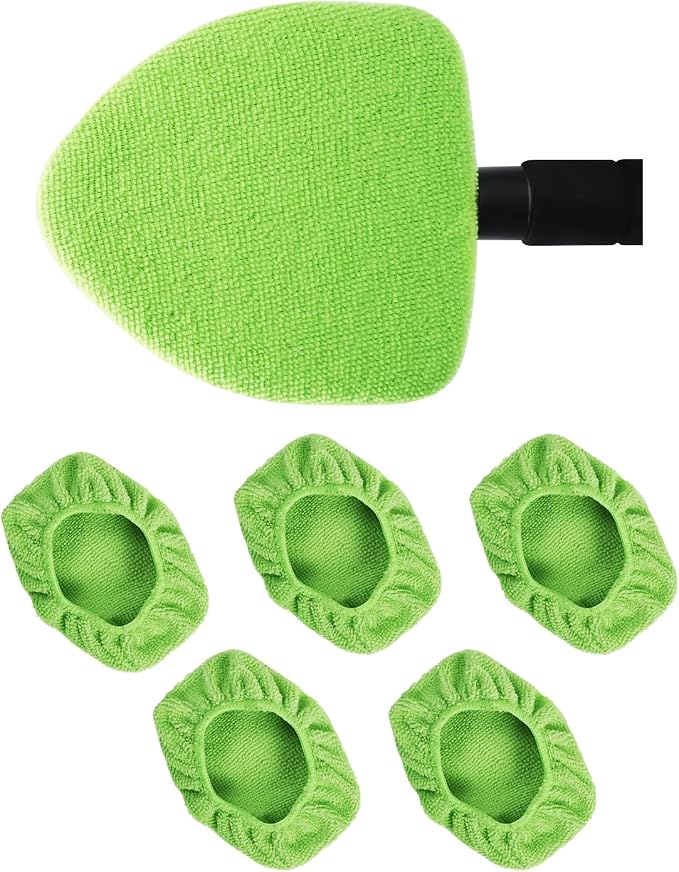 5 Pack Microfiber Pads, Replacement Heads Cover, Windshield Cleaner Tools, Washable & Reusable Triangle Pads, Fit for Window Reach Tool, Handle Not Included (Green)