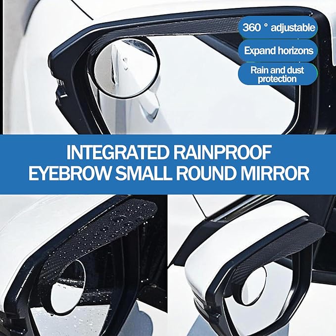 2-Pack car blind spot mirrors,universal car side view mirror rain cover & blind spot mirror,carbon fiber,easy install,stylish black design,enhances visibility safety automotive (2)