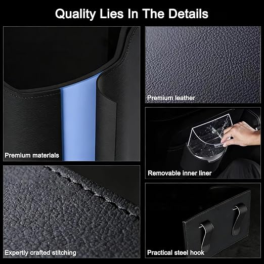 Car Trash Can, Leakproof Car Garbage Ca with Removable Waterproof Liner, Small Trash Container for Car Door, Seat Back, Console, Compact Vehicle Organizer for SUV Truck Home Office (Mocha Brown)