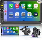 7 Double Din Touch Screen Car Radio with Apple CarPlay,7 Inch Bluetooth Car Stereo with Backup Camera, FM Steering Wheel Controls,Mirror Link Navigation,USB/TF/Subwoorf/240 watts