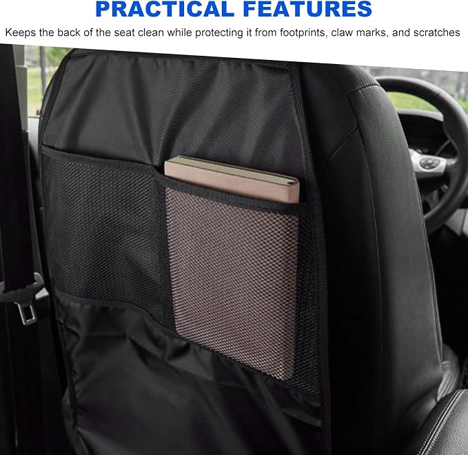 2 PCS Kick Mat Back Seat Protector, Waterproof Auto Seat Back Protective Cover with 2 Mesh Pockets, Large Backseat Kick Mat Protector Storage Organizer for Most Cars