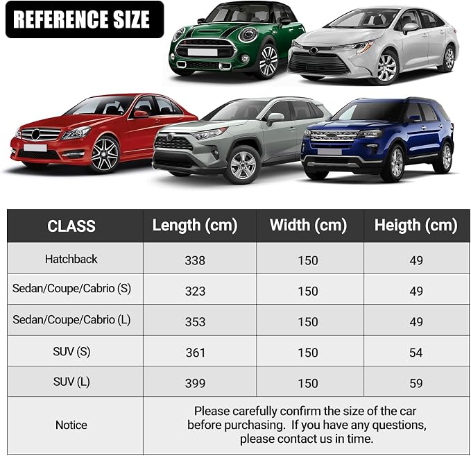 Half Car Cover for XL SUV Sunroof & Windshield Cover for Ice and Snow, All Weather Vehicle Body Cover for Sun, Rain, Dust（157"x59"）