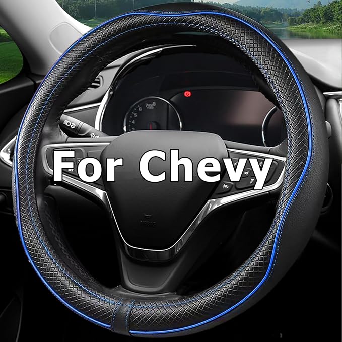 Car Steering Wheel Cover for Chevy Silverado 1500 2500 3500, Tahoe, Equinox,Traverse,Colorado, Automative Accessories for Chevy, Sporty Design,Blue