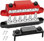 250A Bus Bar 12V Marine 1/4" Power Distribution Block Automotive Busbar Terminal Block,Battery Buss Bar (Pair, Red & Black) 6 x 1/4" Post Terminals