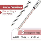 Pencil Tire Pressure Gauge, 2 Pack, 10-75 PSI, Stainless Steel Body | Metal Made Nozzle, Rust and Corrosion Resistant, Pencil Air Pressure Gauge for Tires, 3 Measurements for Cars, Bikes