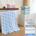 Microfiber Beach Towels Cabana Stripe, 2 Pack, 30" x 60", Quick Drying Bath Towel Set for Adult, Absorbent, Use for Travel, Sport, Swimming, Pool, Yoga, Camping, Micro Fiber StripeBlue