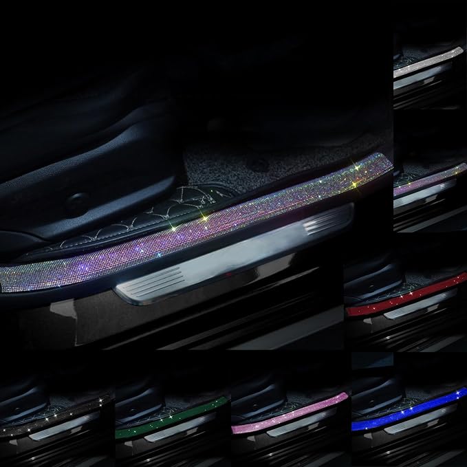 Car Door Sill Protector with Bling Rhinestones 2PCS Car Door Edge Guard Door Sill Scuff Cover Protectors Anti-Scratch Strip Sticker Car Door Bumper Protector 1.96"x 23.62" (Colorful)