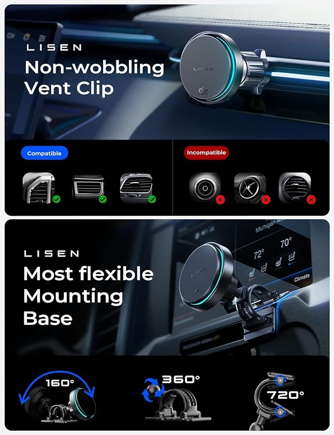 for Qi2.2 25W MagSafe Car Mount Charger，[Smart Cooling Fan＆95W Fast Adapter] Magnetic Wireless Car Charger, Phone Holders for Your Car Accessories for iPhone 17 Pro Max Air 16 15 14 13 12 | [Smart Cooling Fan] Magsafe Car Mount Charger, [Qi2 25W...