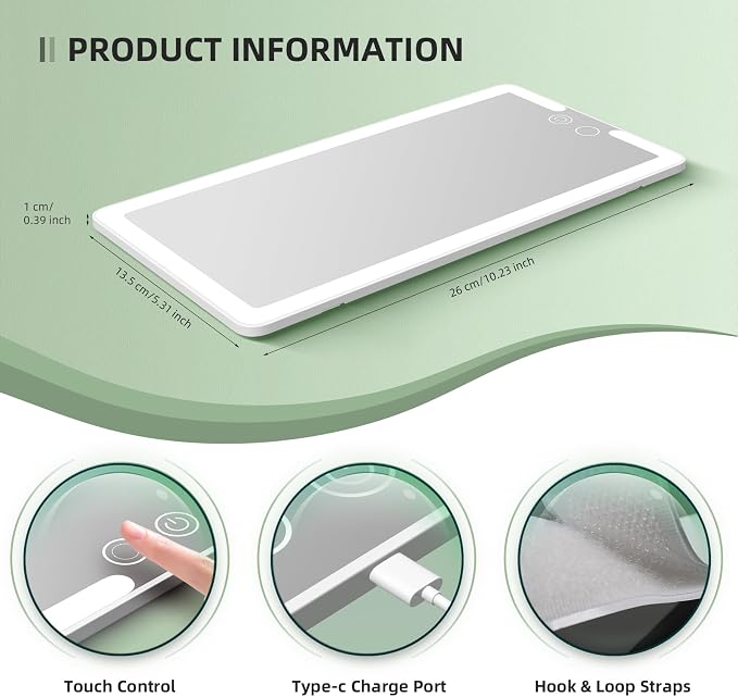 2PCS Car Visor Vanity Mirror with Lights, Rechargeable Dimmable Touch LED Sun Visor Mirrors, Large Detachable Vanity Makeup Mirror with 3 Color Modes for Truck SUV Car Accessories for Women(White)