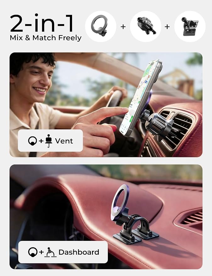 for MagSafe Car Mount,Car Accessories for Women Men [2025 Ultra] Magnetic Phone Holder for Car 360 Dashboard Vent Phone Mount for Car Organization iPhone 16 15 14 13 12 Pro Plus Mini,Purple