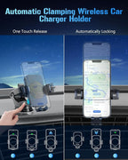 3-in-1 Wireless Car Charger Mount, 15W Fast Charging Auto-Clamping Phone Holder for iPhone 17 16 15 14, Samsung Galaxy S24 S23, Dashboard, Vent & Windshield Car Mount(Deep Blue)