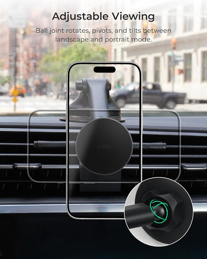 iTap 3 Magnetic Dash & Windshield Car Mount, Phone Holder with Suction Cup, Includes Magnetic Ring Adapter, Compatible with iPhone 12-17, Samsung Galaxy, Google Pixel, and MagSafe Phones