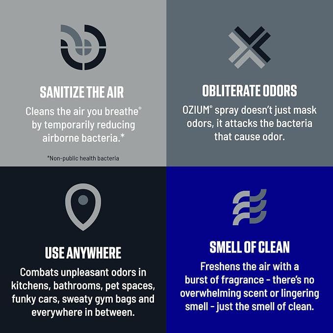 Air Sanitizer Spray - Room Odor Eliminator for Home, Car, and Office - Carbon Black - 8 oz Can - 6 Pack