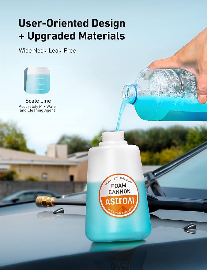 Foam Cannon, Heavy Duty Car Foam Sprayer, Wide Metal Neck, Adjustable Thick Snow Foam Lance for Pressure Washer with 1/4" Quick Connector, Ideal for Various Cleaning Tasks, 1.5L Bottle