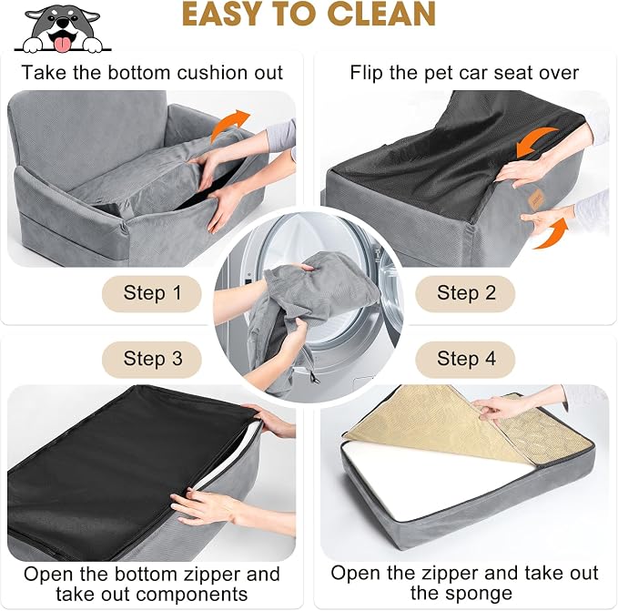 Dog Car Seat for Large Medium Sized Dogs Under 55 lbs, Dog Booster Seat for 2 Small Dogs with Detachable Washable Cover, Memory Foam Pet Car Seat with 2 Safety Belts and Storage Pockets