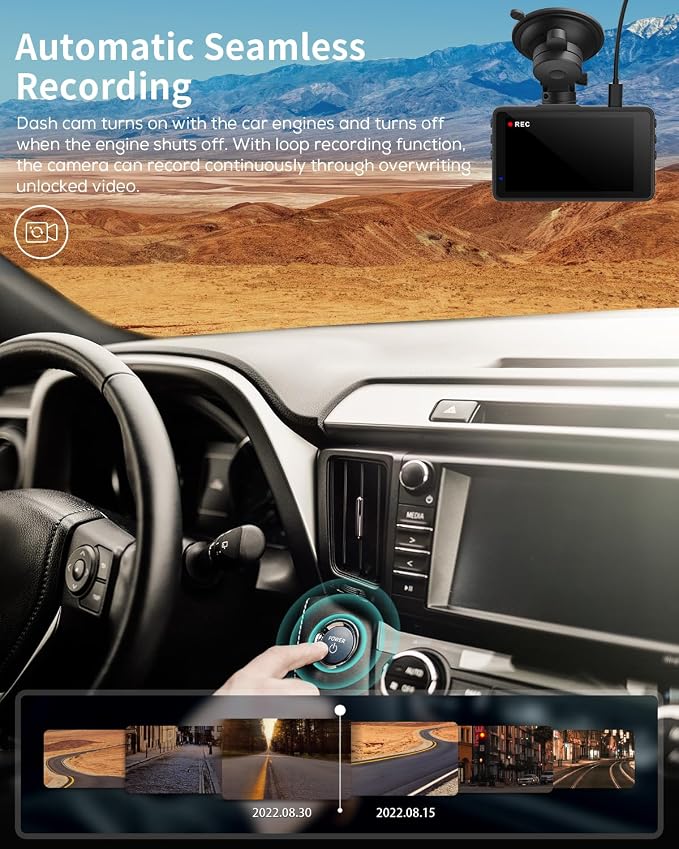 2.5K Dash Cam, 1440P QHD Car Camera with 3" IPS Display, Night Vision, WDR, 170°Wide Angle, Loop Recording, G-Sensor Emergency Recording, 24H Parking Mode, Type C(No SD Card)