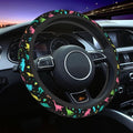 Dinosaurs Colors Cartoon Dinos in Neon Steering Wheel Cover Car Accessories Cute for Women Girls Girly Universal 15 Inch Neoprene Auto Interior Decor Anti Slip Car Truck Protector