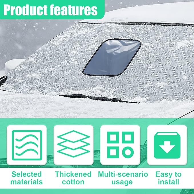 Car Windshield Cover for Ice and Snow, 72.83"×38.58" Weatherproof Car Window Protector with Elastic Straps, Universal Automotive Frost Guard Accessories for Cars/SUVs/Trucks (Silver)