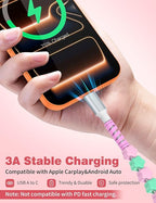 USB A to USB C Cable 3FT,Beaded Phone Charger Cord for iPhone 17 16 Pro Max 17e 15 Carplay,Cute TypeC Car Charger Charging Cord for iPad Pro 10 11/Samsung S26 S25 S24/Android Girl Women,PinkGreen Star