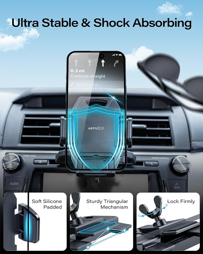 Sturdy CD Slot Phone Mount with One Hand Operation Design, Hands-Free Car Phone Holder Universally Compatible with All iPhone & Android Cell Phones, for Smartphone Mobile