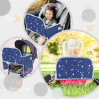 Car Seat Tray for Kids, Essential for Car Travel & Airplane Trips | Toddler Gift with Educational Drawing Board, Tablet Holder, Cooler Cup Holder & Storage Pocket, Space Pattern, Dark Blue