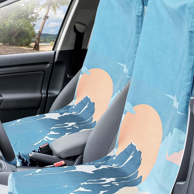 Car Seat Towel Covers with Storage Bag, 63 x 32 Inch Universal Non Slip Waterproof Sweat Protector for Car Truck, Gym Swimming Running, Machine Washable(2 Pack,Yellowstone National Park)