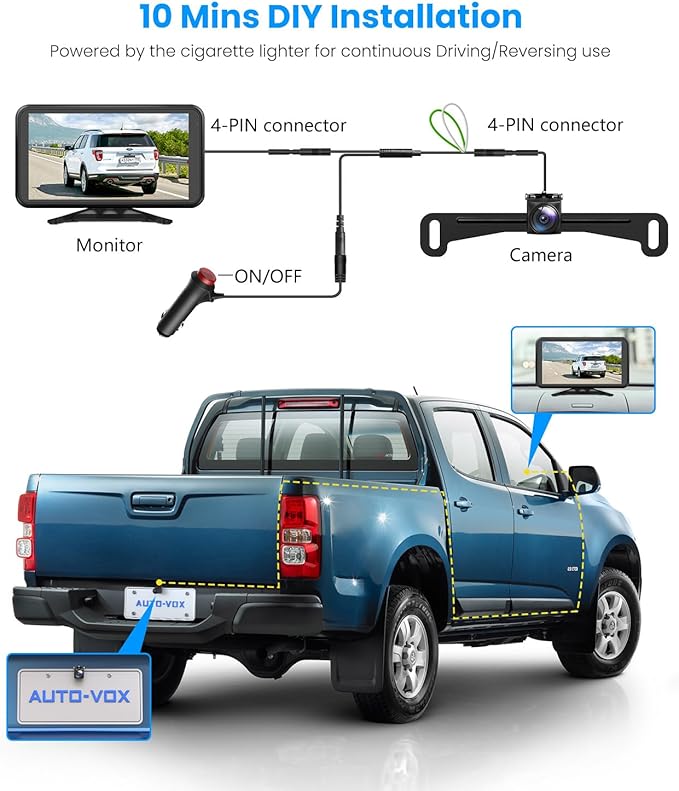 Backup Camera for Truck Plug and Play: 4.8" 1080P Stable Signal Clear Night Vision Rear View Camera System, IP69K Waterproof 3X Zoom Back Up Camera for Car SUV Pickup Van