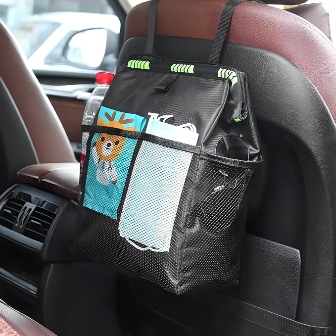 Fekey&JF Hanging Car Trash Can with Storage Pockets, Waterproof Leakproof Oxford Auto Garbage Bag, Multi-Use Organizer for Outdoor Traveling, Foldable Trash Bin for Truck, SUV, Home, Office (Blue)