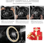 Steering Wheel Cover, Bling Crystal Rhinestones Auto Wheel Protector, Sparkly Cover Universal Fit Diverse 14.5-15 inch Steering Wheel, Interior Decor Car Accessories (White+Beige)