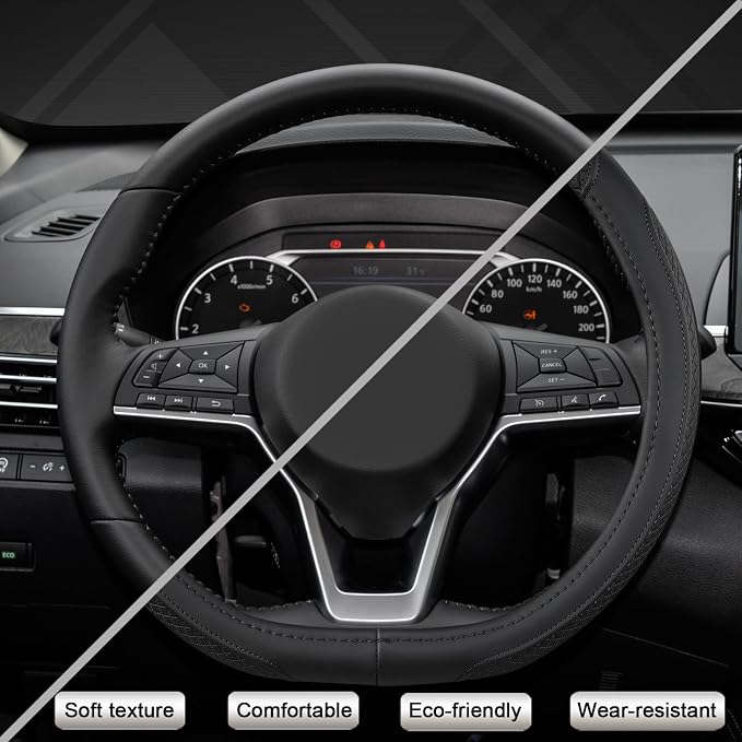 Customized Auto Car Steering Wheel Cover for Nissan,D Shaped Steering Wheel Cover for Rogue,Altima,Kicks (D-Shaped-Black)