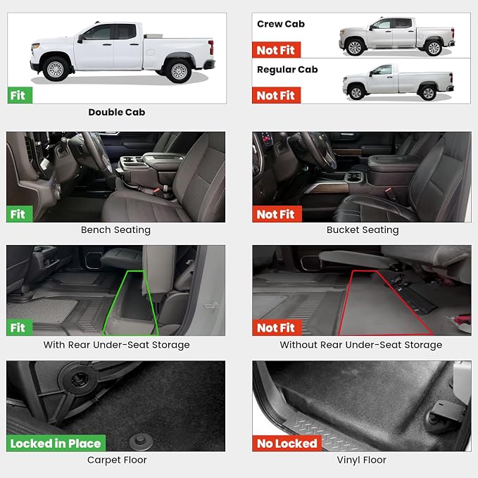 Floor Mats 2019-2026 for Chevy Silverado/GMC Sierra 1500, 2020-2026 2500HD 3500HD, Only Double Cab/Bench Seat (Only Fit with Rear Under-Seat Storage, But Not Fit 2nd Row Plastic Storage)