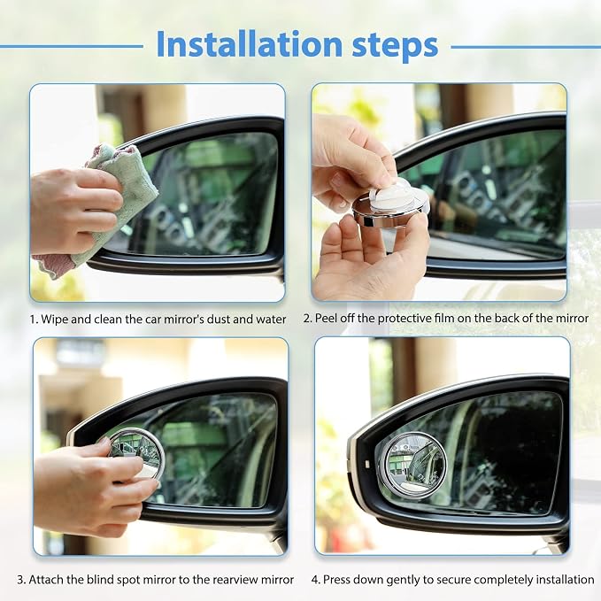 4 Pcs Blind Spot Mirrors 360 Degree 2 Inch Car Rear View Adjustable Wide View Angle Silver Round Glass Convex Mirrors Adjustable with Frame for Car SUV Truck Accessories