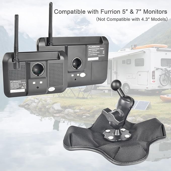 for Furrion 5″ & 7″ Camera Monitor Mount, RV Beanbag Dashboard Holder with 1" Ball Adjustable Aluminum Arm, Anti-Slip Base, No Drill Mount for Truck Trailer Backup Systems