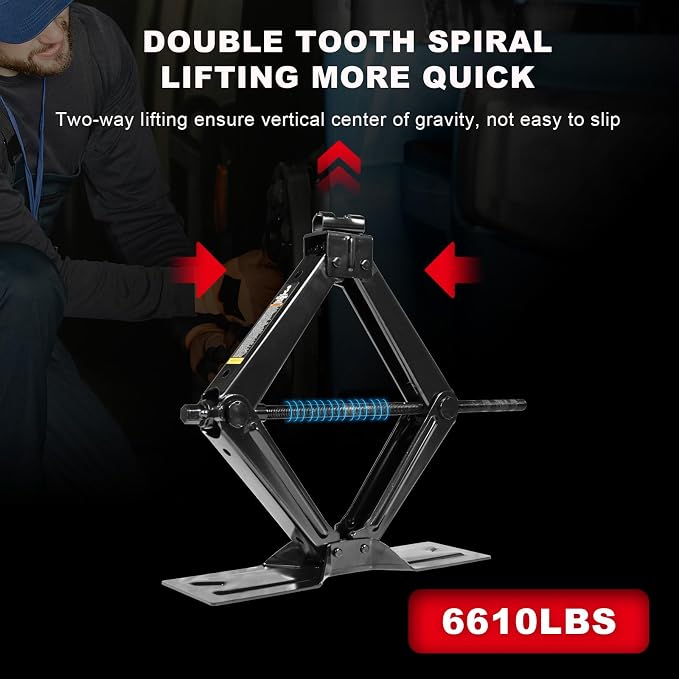 Car Jack 3Ton/6610 lbs Universal Scissor Jack with Rubber Pad, Portable Tire Changing Kit with Lug Wrench, Emergency Kit for Sedan SUV MPV