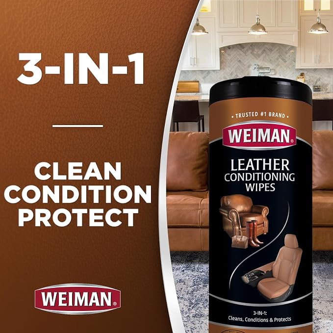 Leather Cleaner Kit Leather Wipes (30 Count) and Microfiber Cloth - Clean and Condition Car Seats and Interior, Shoes, Couches and Other Leather Surfaces