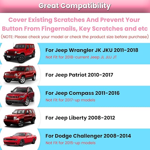 Audio Air Conditioning Button Cover Decoration Twist Switch Ring Trim for Jeep Wrangler JK JKU Patriot 2011-2018, Compass 11-16, Liberty 08-12, Dodge Challenger 08-14 Interior Accessories Pink 3PCS