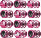 Tire Valve Stem Cap Cover - (12 Pack) Tire Air Cap Metal with Plastic Liner Corrosion Resistant Leak-Proof American Flag for Car Truck Motorcycle Bike Pink
