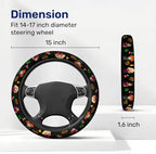 Black Witchy Halloween Steering Wheel Cover, Non-Slip Polyester Wheel Grip, Universal 15 Inch Car Accessory