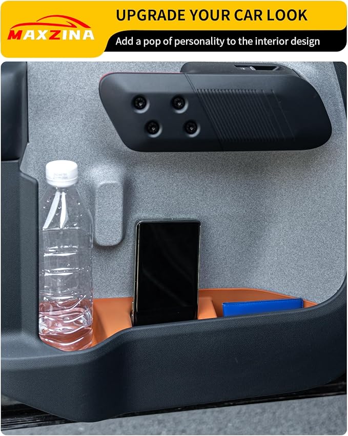 Door Side Storage Tray Compatible with 2022-2025 (No for 2026) Ford Maverick Side Door Storage Box Door Organizer Phone Pocket Silicone Front & Rear 4PCS Maverick Accessories (Light Orange)