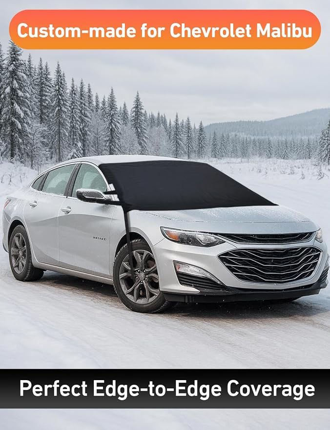 Car Snow Cover Compatible for Chevrolet Malibu | Windshield Cover for Ice and Snow with S-Hook Straps | Heavy-Duty 600D Oxford Winter Car Cover, Waterproof & Anti-Slip