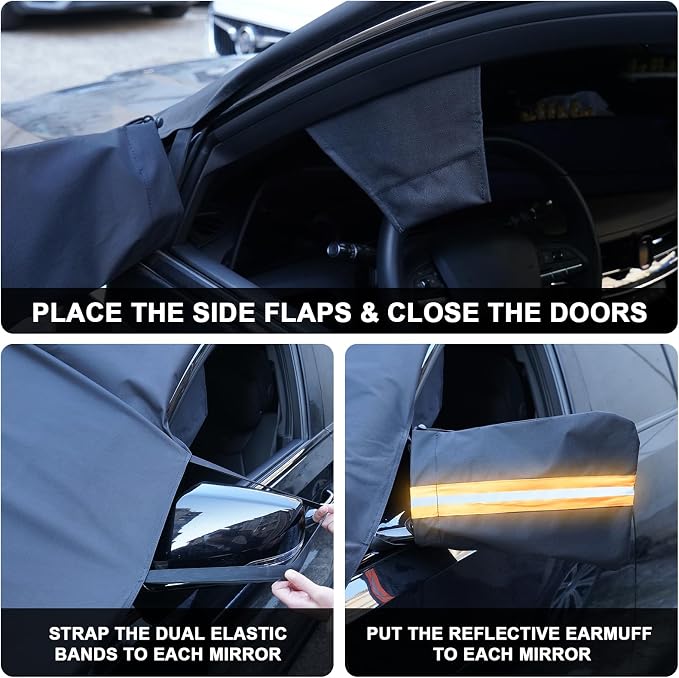 Windshield Cover for Ice and Snow, Car Windshield Protector for Winter Frost Ice Snow Sleet Protection, Includes Anti-Theft Straps, Side Mirror Protector for Cars SUVS Vans Truck Van, Medium (72"x42")