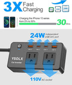 300W Portable Charger Car Power Inverters for Vehicle | 24W USB A/C,Dual 12V-110V AC Car Plug Adapter Outlet,Cigarette Lighter Adapter for Laptop/Camping/Road trip essentials