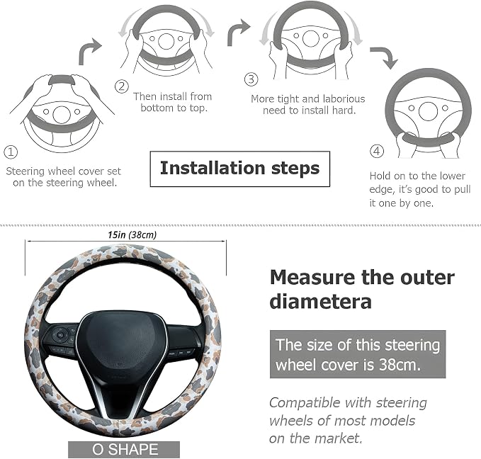 Tan Duck Camo Steering Wheel Cover Auto Leather Steering Wheel Protector, Anti-Slip, Breathable, Absorbing Sweat, Universal Camo Car Accessories 14.5–15 inch,Fit for Most Car, Trucks, SUV