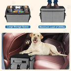 Back Front Seat Extender for Large Dogs Up to 200 Lbs, Adjustable Dog Back Seat Extender with Cushion & Storage Box, Car Organizer Gap Filler for Front or Back Seat,Gray