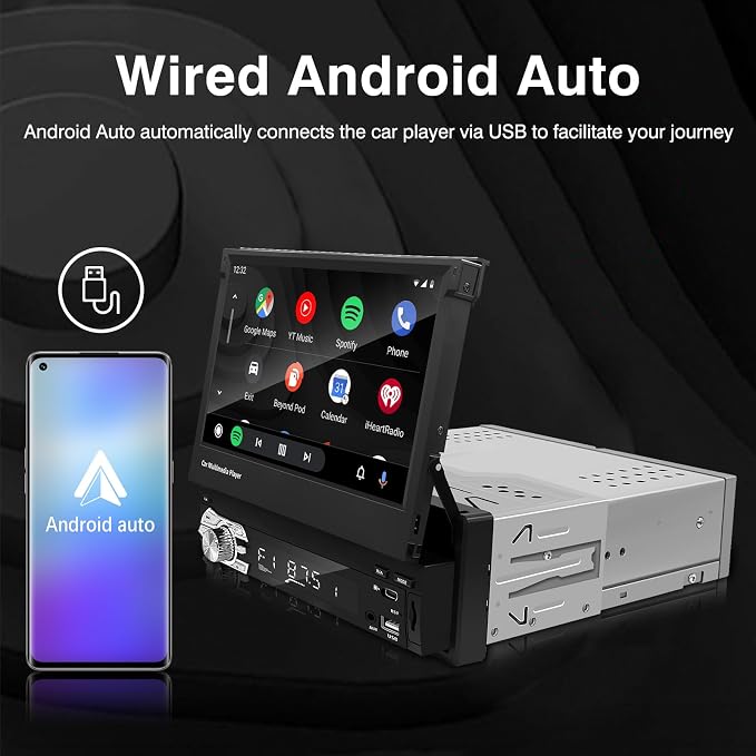 Single-Din-Touchscreen-Radio,Carplay&Android Auto,Car Stereo Backup Camera | Bluetooth/FM/RDS Radio/Type-C/USB/SD/MP4/MP5 Player