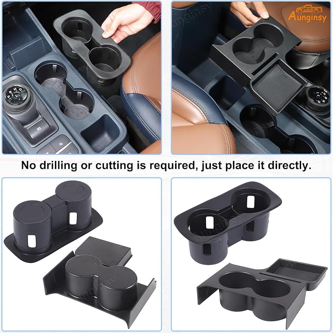 Center Console Cup Holder Organizer Kit Compatible with Ford Maverick 2022+ | Front Seat Armrest Storage Box Dual Cup Holder Coaster Insert Tray Drink Holder Interior Accessories for Maverick 2022-2026